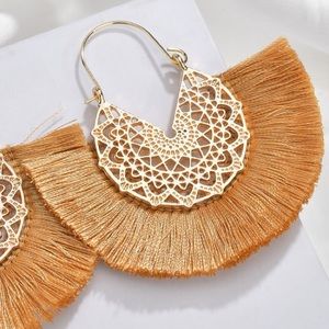 Golden Tassel Fan Boho Gold Earrings
